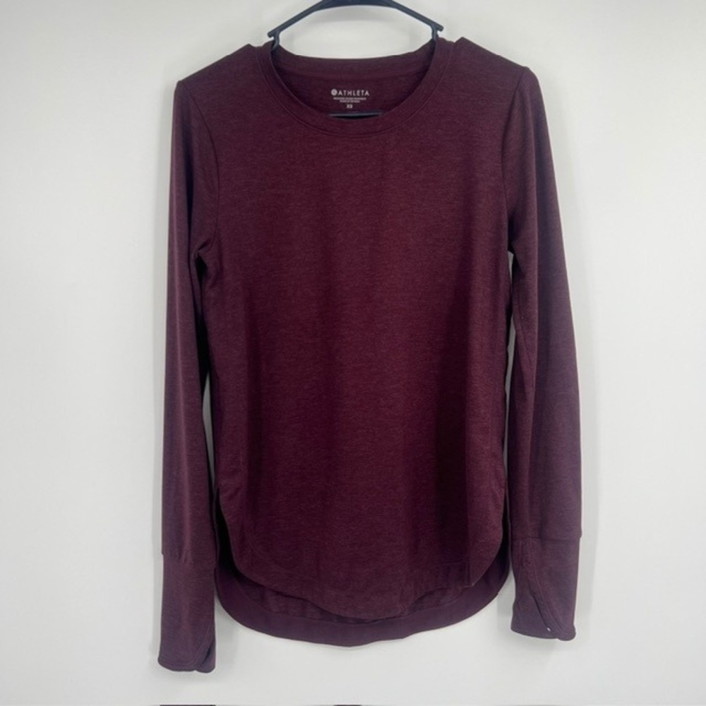 Athleta‎ Women's XS Burgundy Heathered Long Sleeve Thumbhole Crew Neck Top